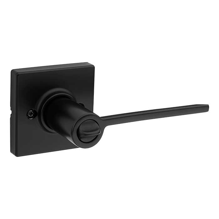 Kwikset Ladera Keyed Entry Lever Smartkey With Square Rose, 6-Way Adjustable Latch And Round Corner Strike, Matte Black