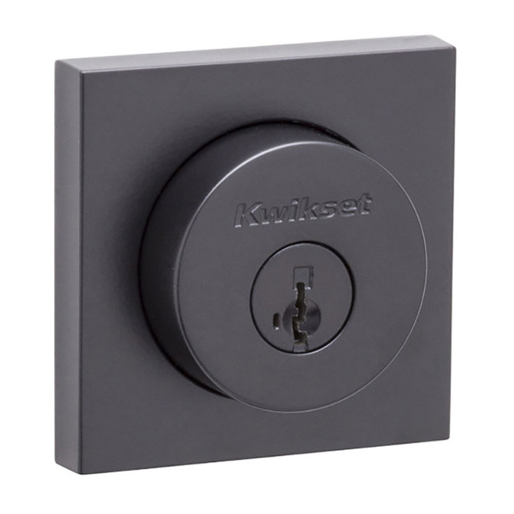 Kwikset Halifax Single Cylinder Deadbolt X Thumbturn, Square Rose, Smartkey, 6-Way Adjustable Latch, Round And Square Corner Strikes, Keyed Alike, Matte Black