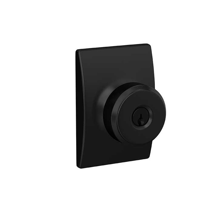 Schlage Residential F51A Bowery Keyed Entry Knob Lock With Century Trim Function, Decorative, Matte Black