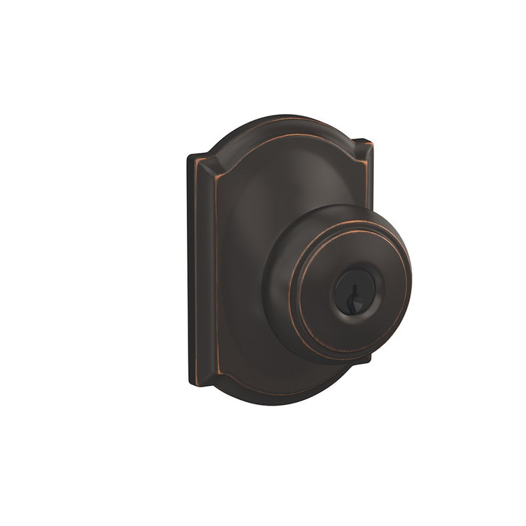 Schlage Residential F51A Andover Keyed Entry Knob Lock With Camelot Trim Function, Decorative, Aged Bronze