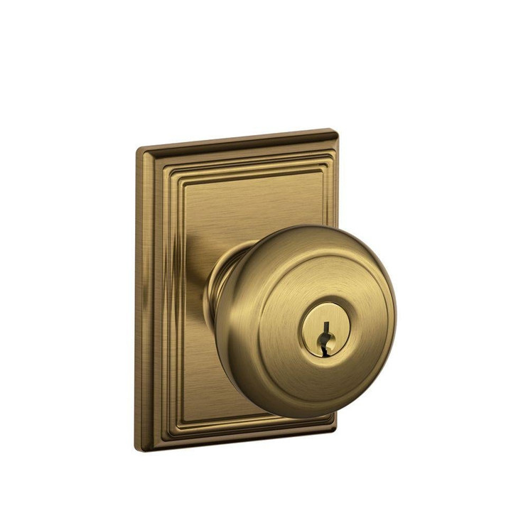 Schlage Residential F51A Andover Keyed Entry Knob Lock With Addison Trim Function, Antique, Decorative, Satin Brass Blackened