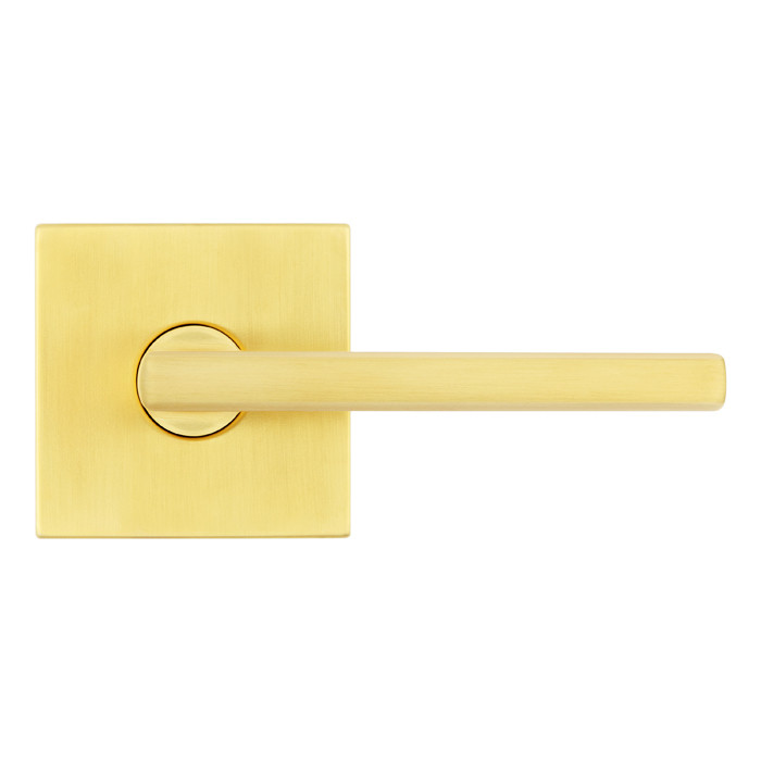 Kwikset Halifax Passage Lever, Square Rose With 6-Way Adjustable Latch And Round Corner Strike, Satin Brass