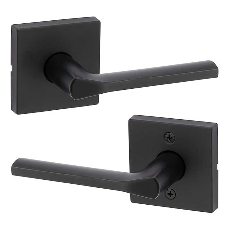 Kwikset Lisbon Passage Lever, Square Rose With 6-Way Adjustable Latch And Round Corner Strike, Matte Black