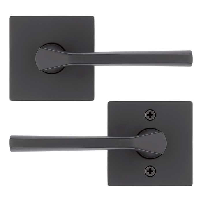Kwikset Lisbon Passage Lever, Square Rose With 6-Way Adjustable Latch And Round Corner Strike, Matte Black