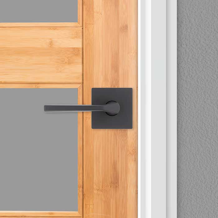 Kwikset Lisbon Passage Lever, Square Rose With 6-Way Adjustable Latch And Round Corner Strike, Matte Black