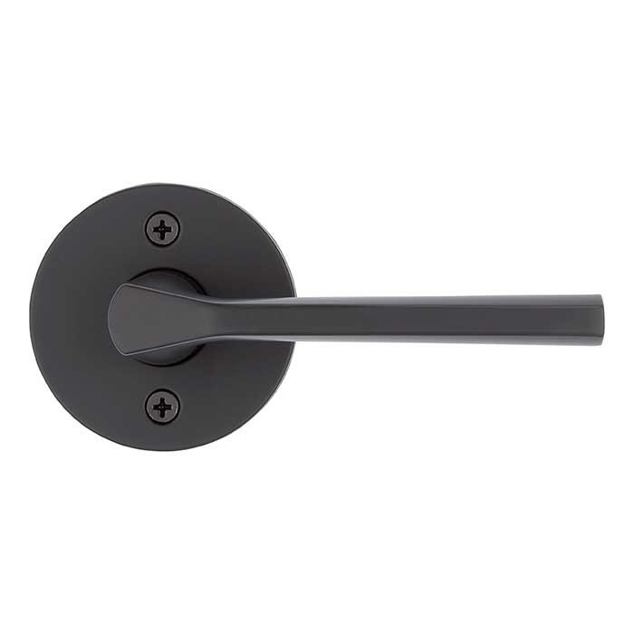 Kwikset Lisbon Passage Lever, Round Rose With 6-Way Adjustable Latch And Round Corner Strike, Matte Black