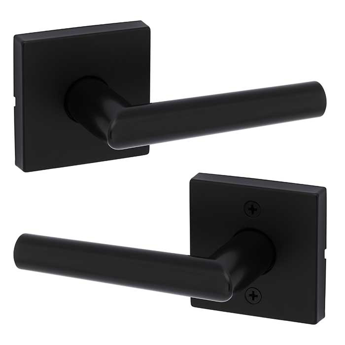 Kwikset Milan Passage Lever, Square Rose With 6-Way Adjustable Latch And Round Corner Strike, Matte Black