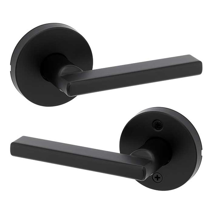 Kwikset Halifax Passage Lever, Round Rose With 6-Way Adjustable Latch And Round Corner Strike, Matte Black