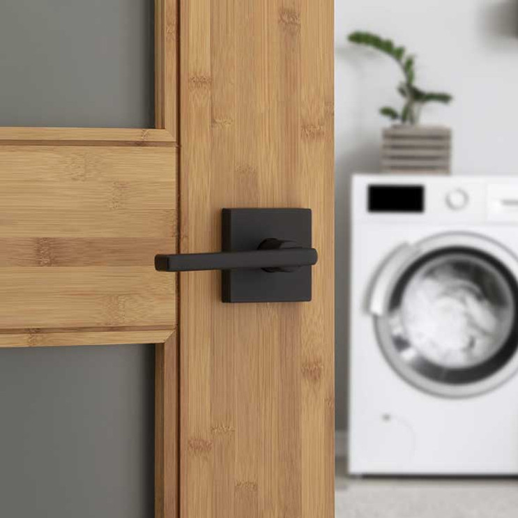 Kwikset Halifax Passage Lever, Square Rose With 6-Way Adjustable Latch And Round Corner Strike, Matte Black