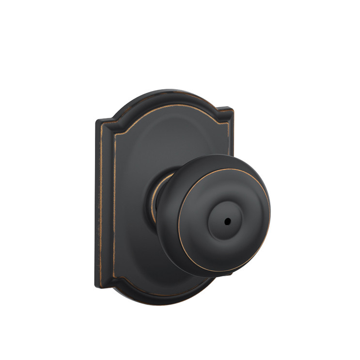 Schlage Residential F40 Georgian Privacy Knob Lock With Camelot Trim Function, Decorative, Aged Bronze