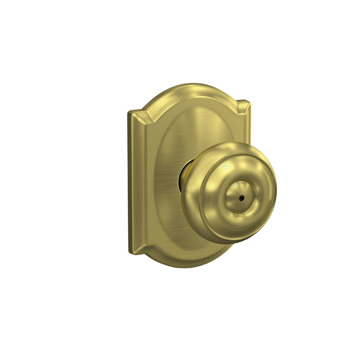 Schlage Residential F40 Georgian Privacy Knob Lock With Camelot Trim Function, Decorative, Satin Brass
