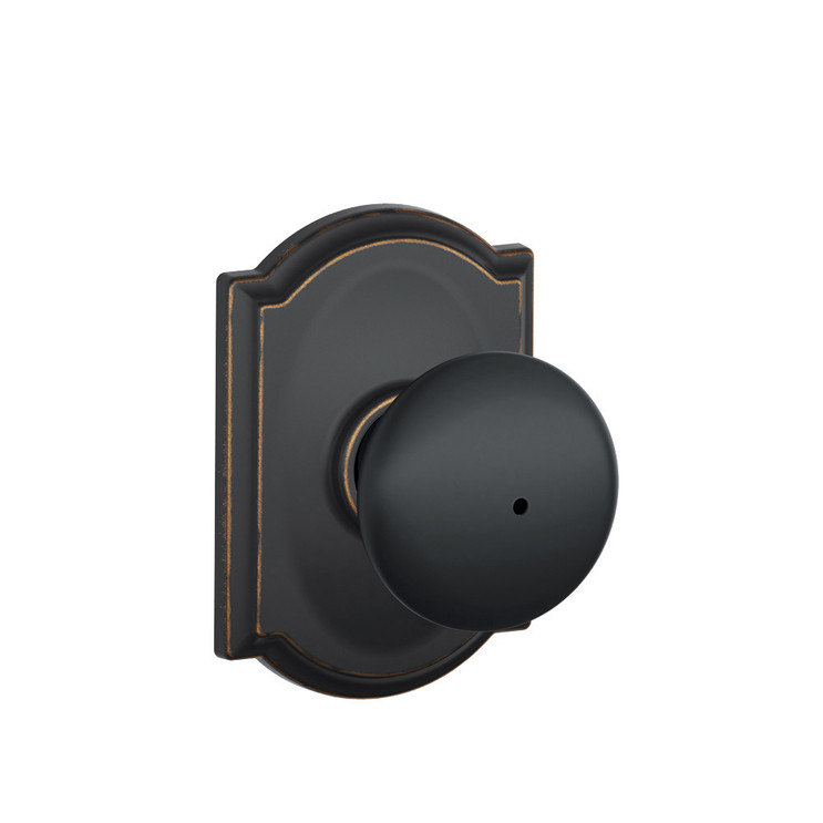 Schlage Residential F40 Plymouth Privacy Knob Lock With Camelot Trim Function, Decorative, Aged Bronze