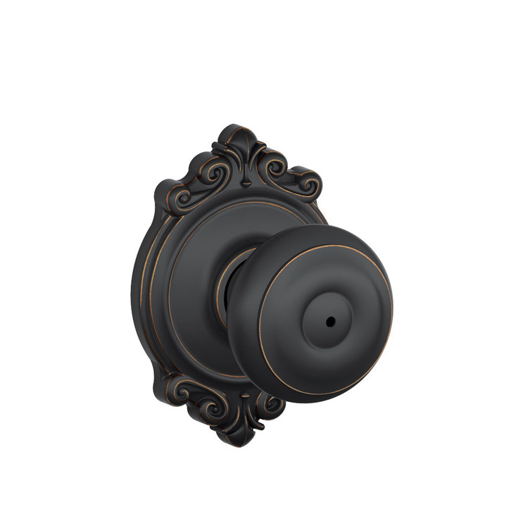 Schlage Residential F40 Georgian Privacy Knob Lock With Brookshire Trim Function, Decorative, Aged Bronze