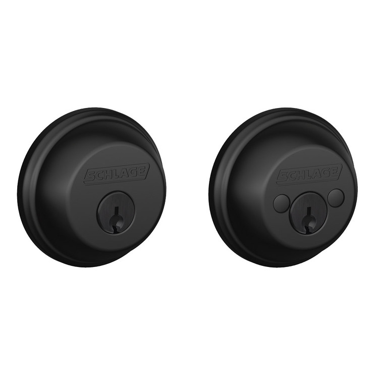 Schlage Residential B62 Double Cylinder Deadbolt, Dual Option Latch, Adjustable Backset, 1-1/8" X 2-3/4" Round Corner Strike, Matte Black