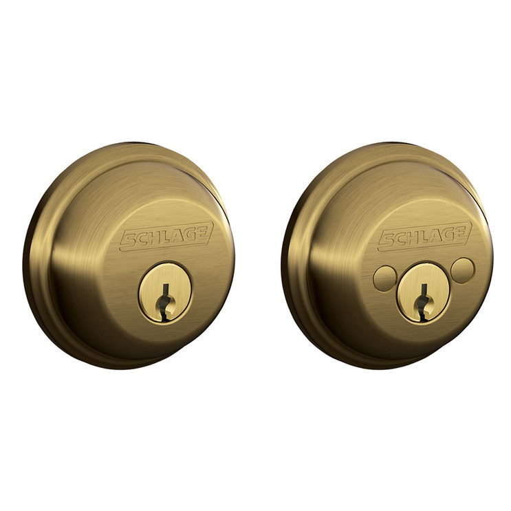 Schlage Residential B62 Double Cylinder Deadbolt, Dual Option Latch, Adjustable Backset, 1-1/8" X 2-3/4" Round Corner Strike, Antique, Satin Brass Blackened