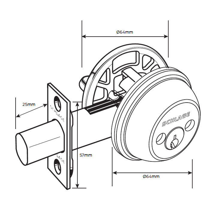 Schlage Residential B62 Double Cylinder Deadbolt, Dual Option Latch, Adjustable Backset, 1-1/8" X 2-3/4" Round Corner Strike, Bright Polished Chrome
