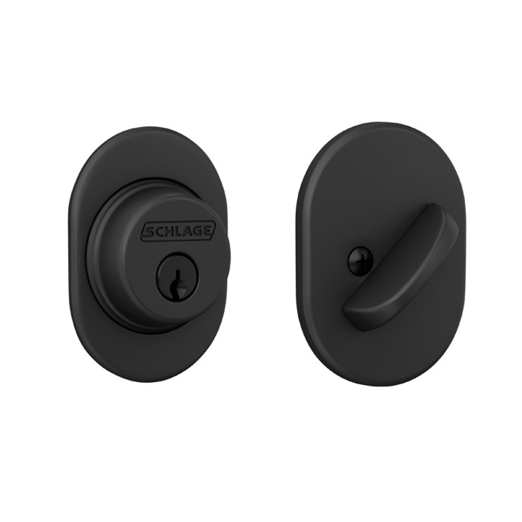 Schlage Residential B60 Deadbolt With Remsen Trim Single Cylinder, Triple Option Latch, Adjustable Backset, 1-1/8" X 2-3/4" Round Corner Strike, Decorative, Matte Black