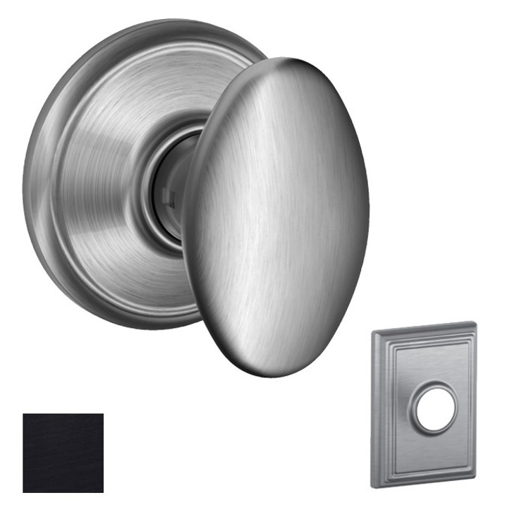 Schlage Residential F10 Siena Passage Knob Lock With Addison Trim Function, Decorative, Matte Black