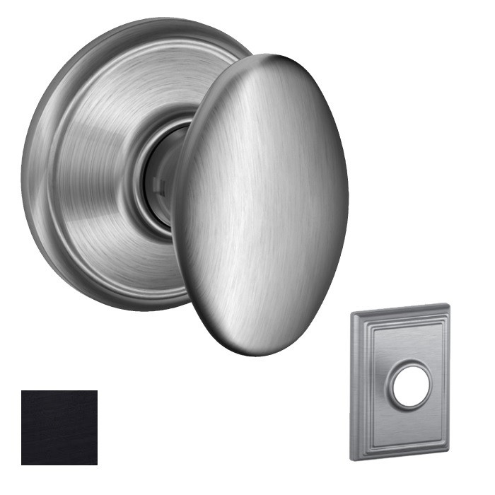 Schlage Residential F10 Siena Passage Knob Lock With Addison Trim Function, Decorative, Matte Black