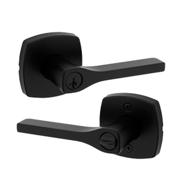 Kwikset Tripoli Keyed Entry Lever Smartkey With 6-Way Adjustable Latch And Round Corner Strike, Matte Black