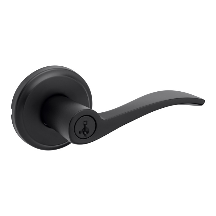 Kwikset Sedona Keyed Entry Lever Smartkey With 6-Way Adjustable Latch And Round Corner Strike, Matte Black