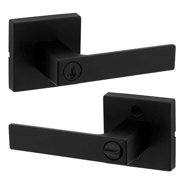 Kwikset Singapore Keyed Entry Lever Smartkey, Square Rose With 6-Way Adjustable Latch And Round Corner Strike, Matte Black