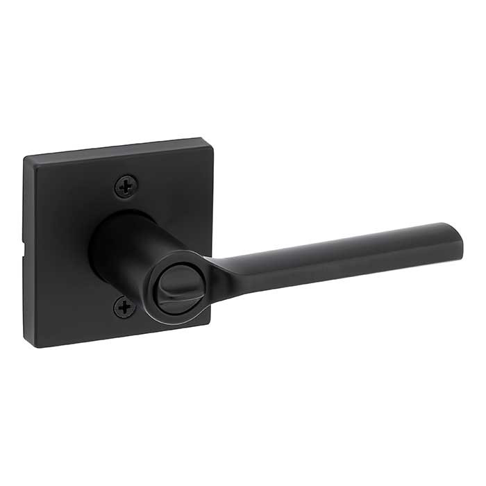 Kwikset Lisbon Keyed Entry Lever Smartkey, Square Rose With 6-Way Adjustable Latch And Round Corner Strike, Matte Black