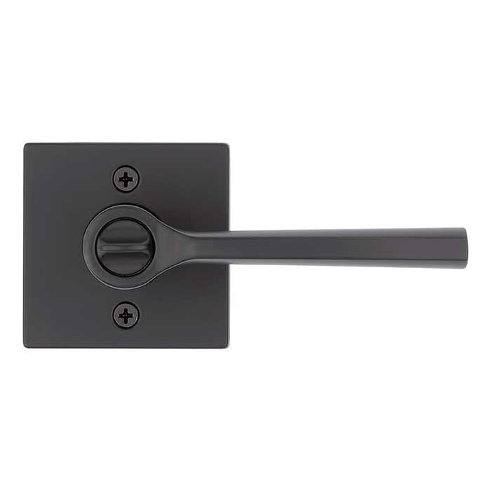 Kwikset Lisbon Keyed Entry Lever Smartkey, Square Rose With 6-Way Adjustable Latch And Round Corner Strike, Matte Black