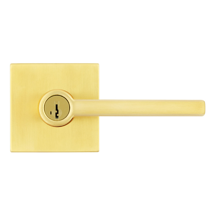 Kwikset Halifax Keyed Entry Lever Smartkey, Square Rose With 6-Way Adjustable Latch And Round Corner Strike, Satin Brass
