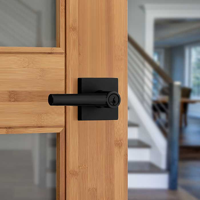 Kwikset Milan Keyed Entry Lever Smartkey, Square Rose With 6-Way Adjustable Latch And Round Corner Strike, Matte Black