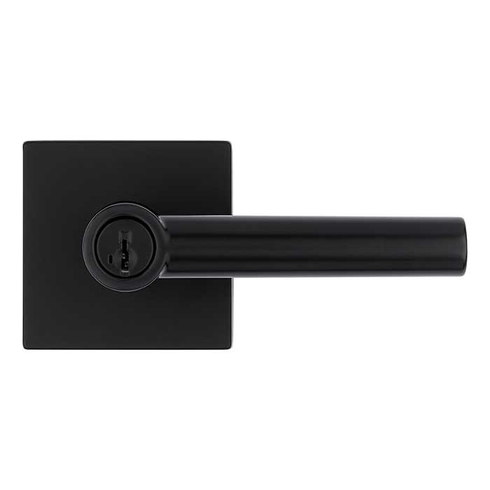 Kwikset Milan Keyed Entry Lever Smartkey, Square Rose With 6-Way Adjustable Latch And Round Corner Strike, Matte Black