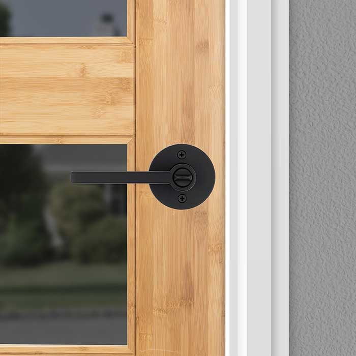 Kwikset Halifax Keyed Entry Lever Smartkey, Round Rose With 6-Way Adjustable Latch And Round Corner Strike, Matte Black