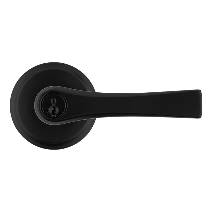 Kwikset Katella Keyed Entry Lever Smartkey With 6-Way Adjustable Latch And Round Corner Strike, Matte Black
