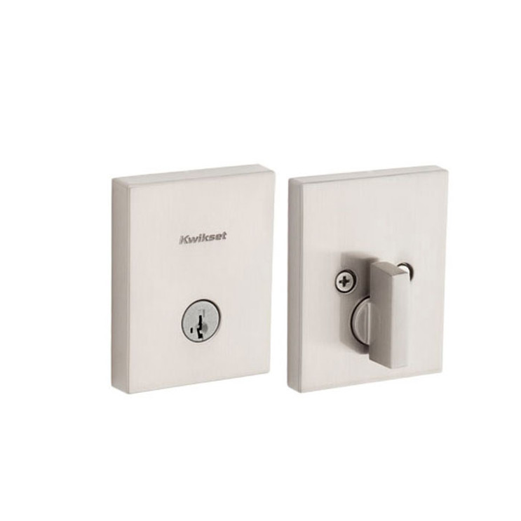 Kwikset San Clemente Single Cylinder Deadbolt, -Low Profile Rectangular Rose, Smartkey, 6-Way Adjustable Latch, Round And Square Corner Strikes, Keyed Alike, Satin Nickel
