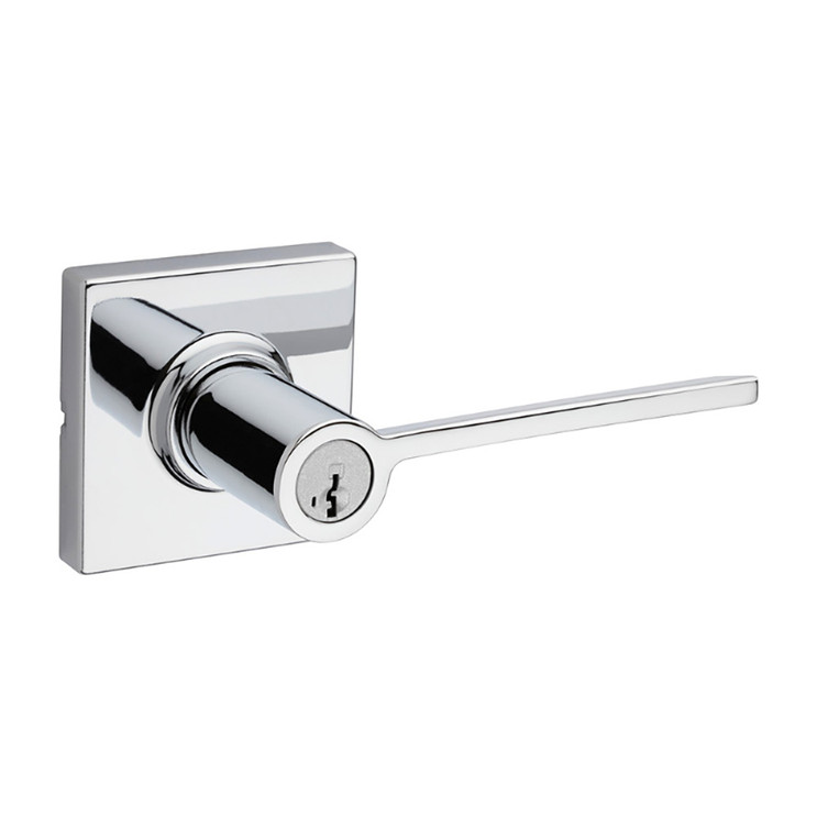 Kwikset Ladera Keyed Entry Lever Smartkey With Square Rose, 6-Way Adjustable Latch And Round Corner Strike, Bright Polished Chrome