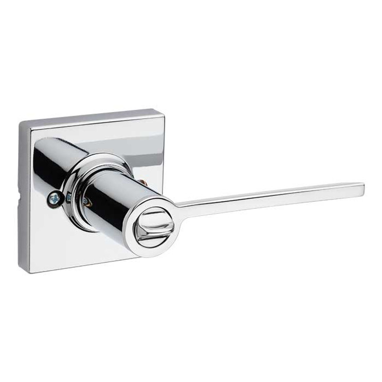 Kwikset Ladera Keyed Entry Lever Smartkey With Square Rose, 6-Way Adjustable Latch And Round Corner Strike, Bright Polished Chrome