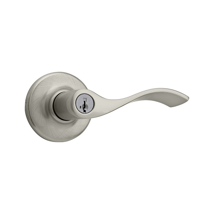 Kwikset Balboa Keyed Entry Lever Smartkey With 6-Way Adjustable Latch And Round Corner Strike, Satin Nickel