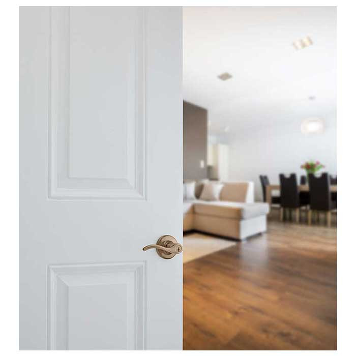 Kwikset Balboa Keyed Entry Lever Smartkey With 6-Way Adjustable Latch And Round Corner Strike, Antique Brass