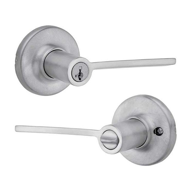Kwikset Ladera Keyed Entry Lever Smartkey With 6-Way Adjustable Latch And Round Corner Strike, Satin Chrome
