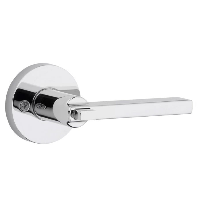 Kwikset Halifax Keyed Entry Lever Smartkey With Round Rose, 6-Way Adjustable Latch And Round Corner Strike, Bright Polished Chrome
