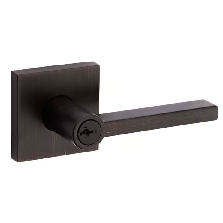 Kwikset Halifax Keyed Entry Lever Smartkey With Square Rose, 6-Way Adjustable Latch And Round Corner Strike, Venetian Bronze