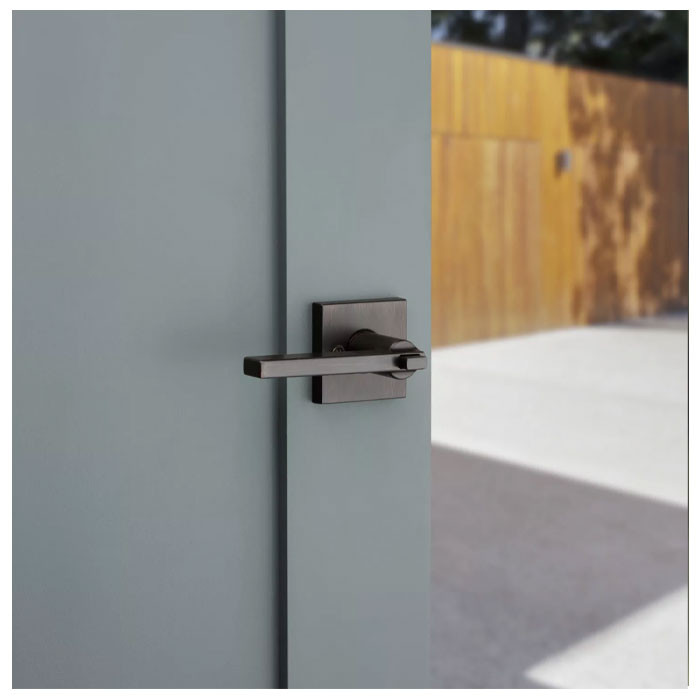 Kwikset Halifax Keyed Entry Lever Smartkey With Square Rose, 6-Way Adjustable Latch And Round Corner Strike, Venetian Bronze