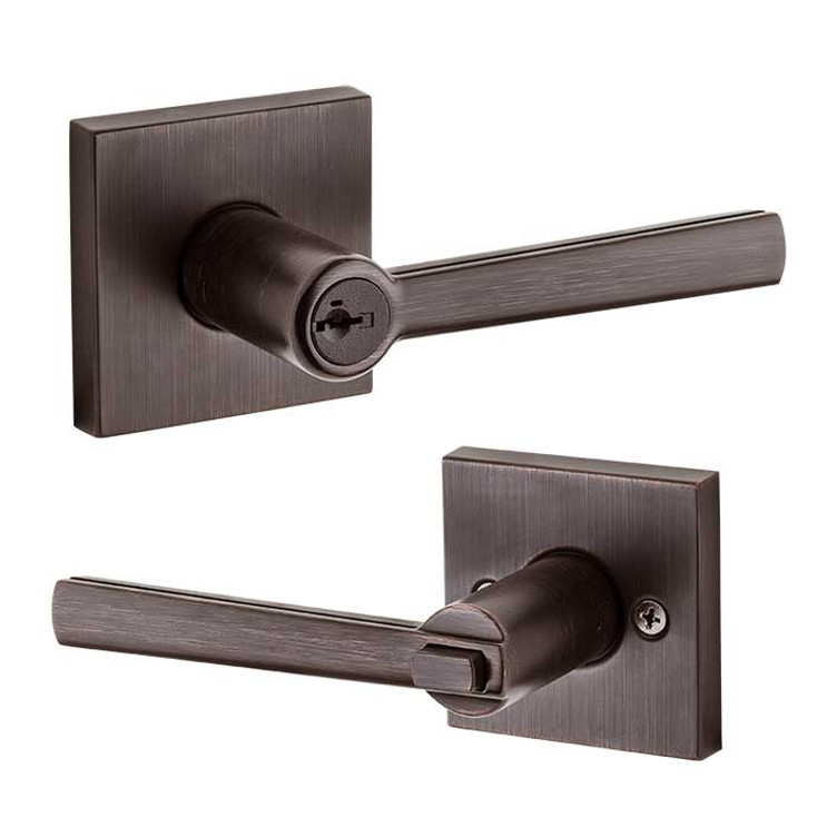 Kwikset Montreal Keyed Entry Lever Smartkey With Square Rose, 6-Way Adjustable Latch And Round Corner Strike, Venetian Bronze