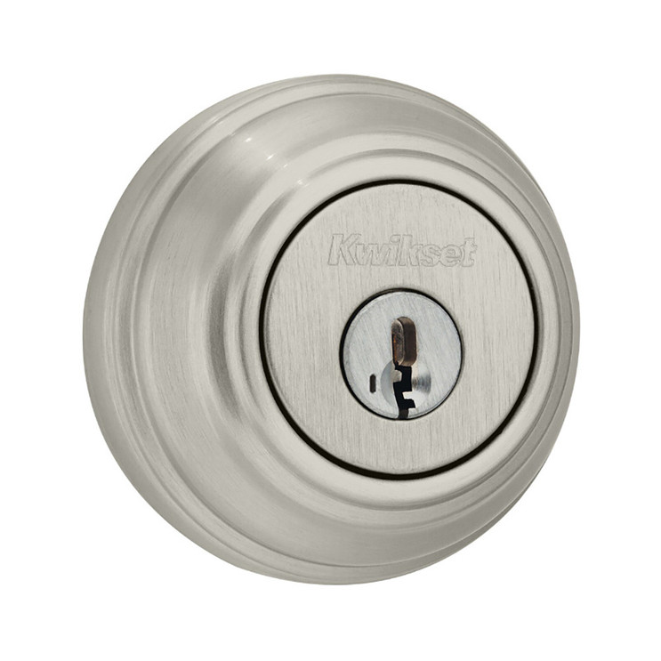 Kwikset 985 Double Cylinder Deadbolt, Round Rose, Smartkey, 6-Way Adjustable Latch, Round And Square Corner Strikes, Keyed Alike, Satin Nickel