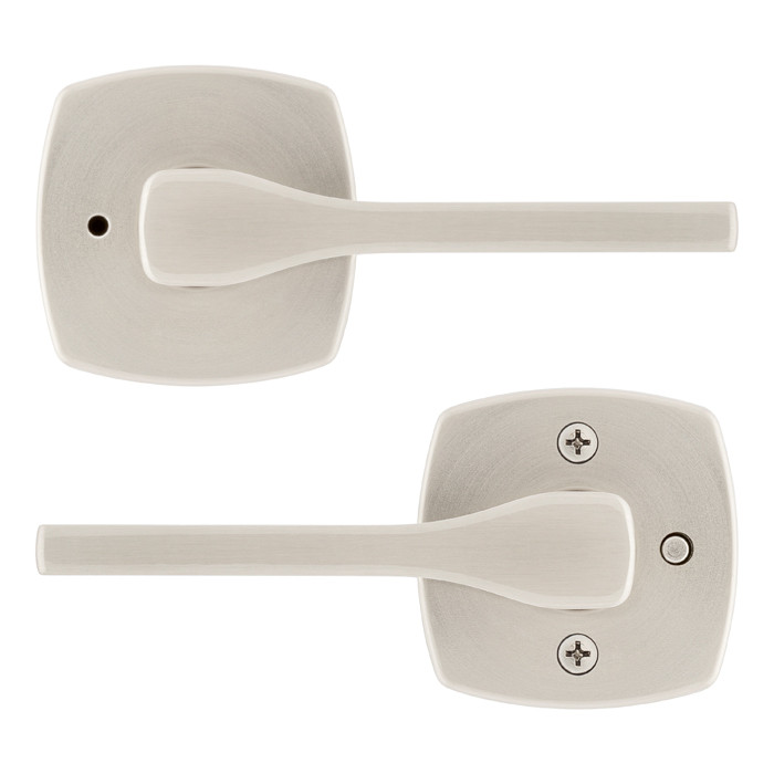 Kwikset Tripoli Privacy Lever With 6-Way Adjustable Latch And Round Corner Strike, Satin Nickel