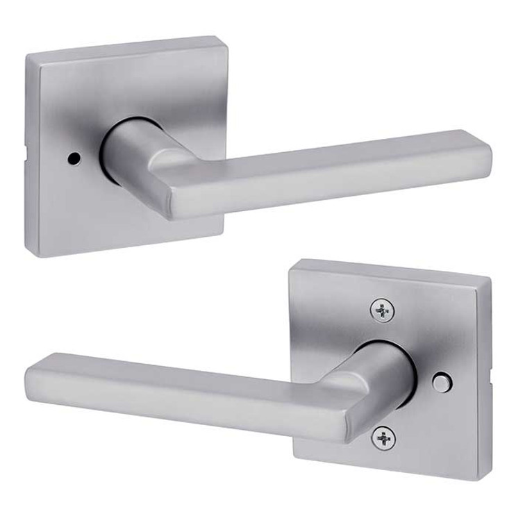 Kwikset Halifax Privacy Lever, Square Rose With 6-Way Adjustable Latch And Round Corner Strike, Satin Chrome