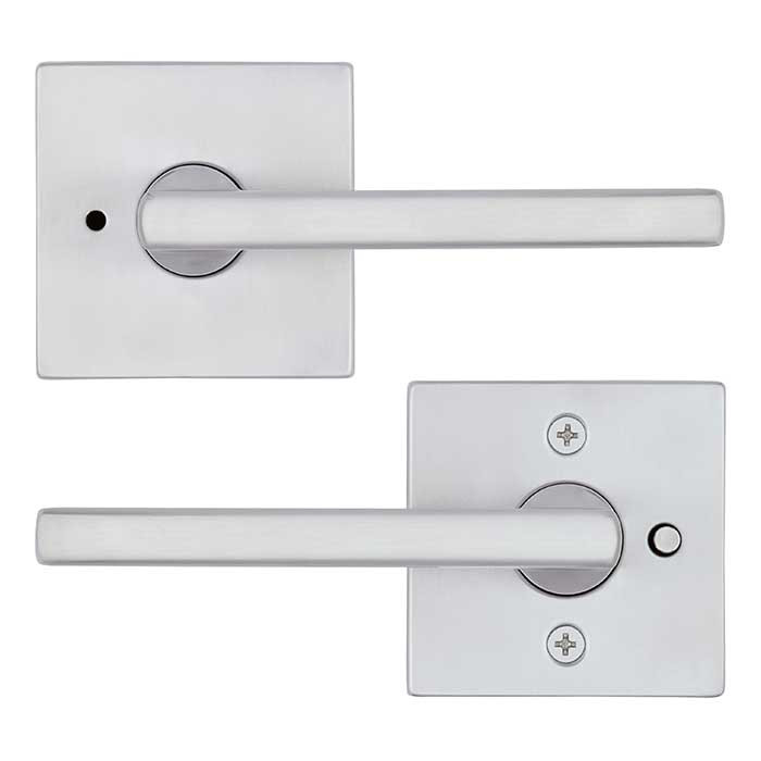 Kwikset Halifax Privacy Lever, Square Rose With 6-Way Adjustable Latch And Round Corner Strike, Satin Chrome