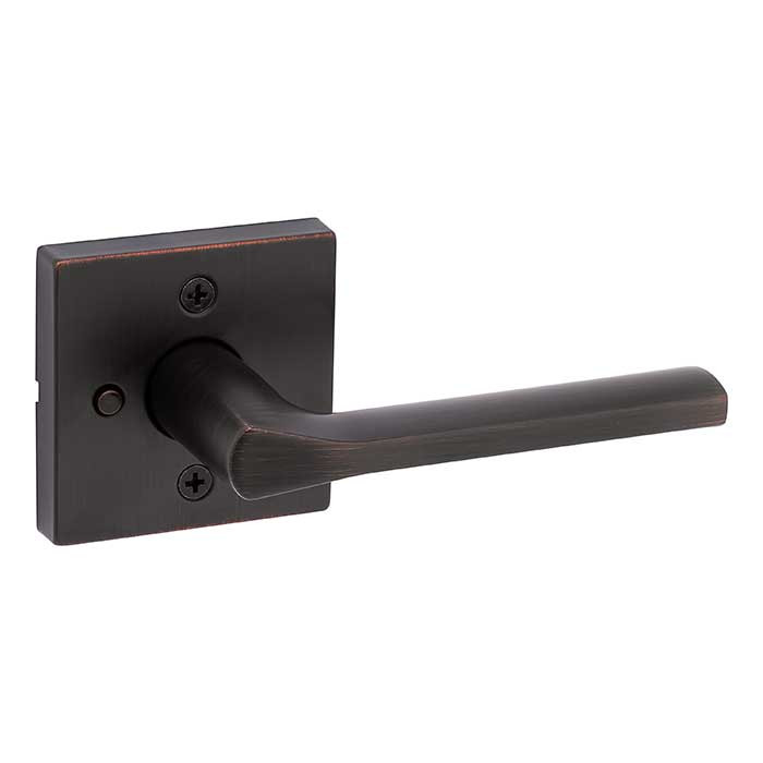 Kwikset Lisbon Privacy Lever, Square Rose With 6-Way Adjustable Latch And Round Corner Strike, Venetian Bronze