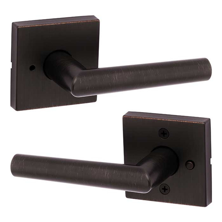 Kwikset Milan Privacy Lever, Square Rose With 6-Way Adjustable Latch And Round Corner Strike, Venetian Bronze