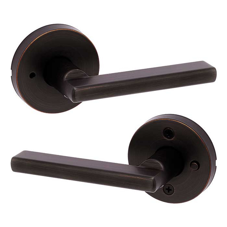 Kwikset Halifax Privacy Lever, Round Rose With 6-Way Adjustable Latch And Round Corner Strike, Venetian Bronze